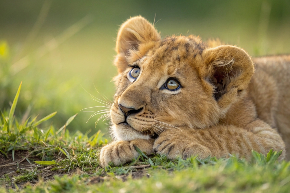 אריה צעיר מסתכל בציפיה