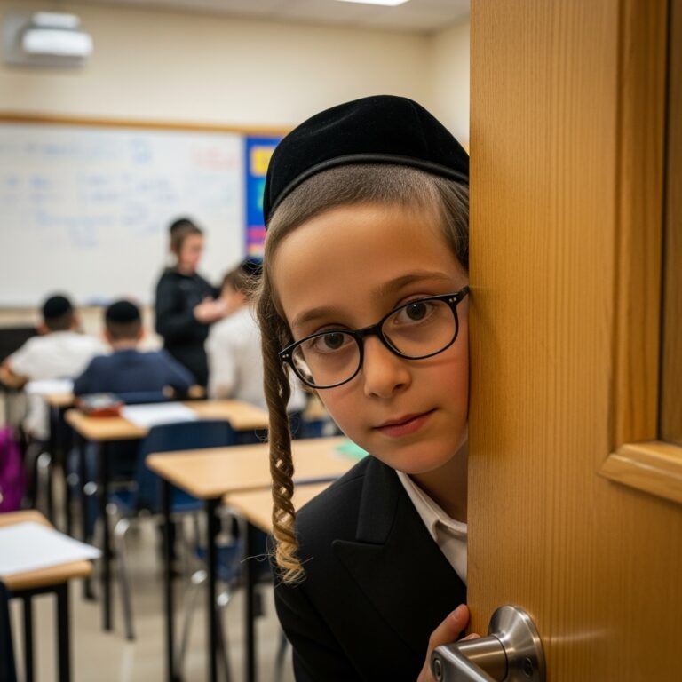 ילד מציץ אל תוך הכיתה