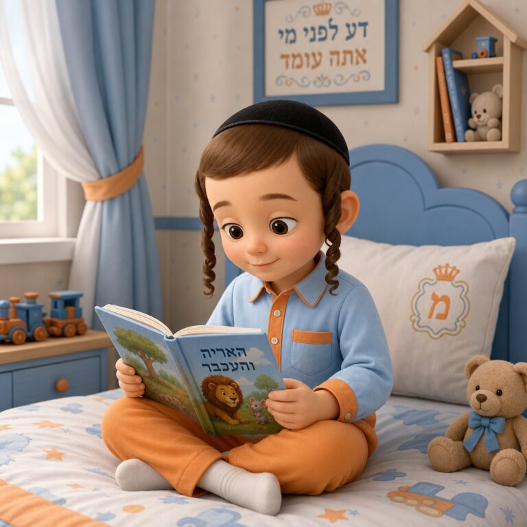 ילד קורא סיפור במיטה בחדרו